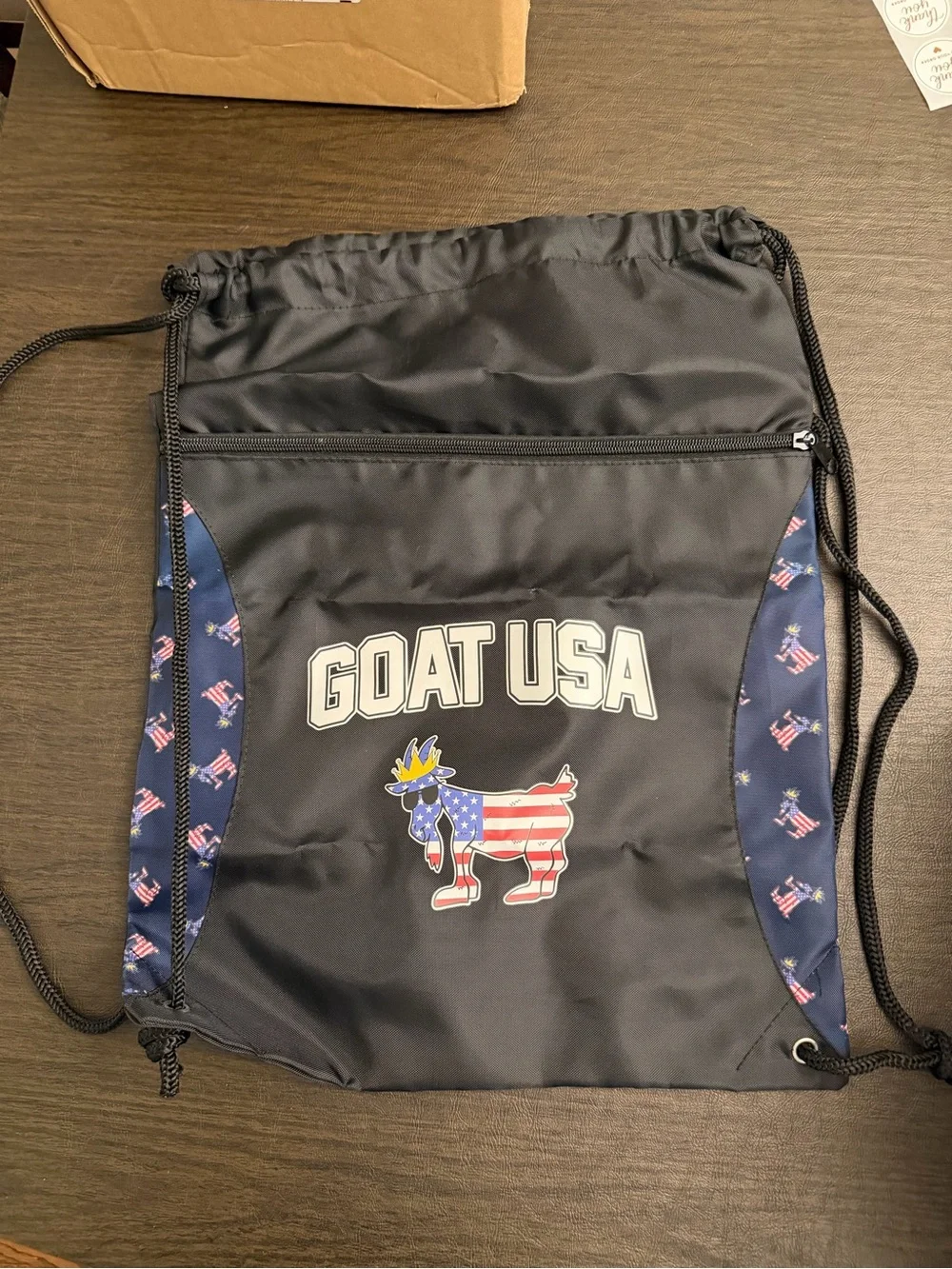 GOAT USA Black Drawstring Bag with Patriotic Goat Graphic
